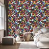Wallpaper Small Flowers Blue and Red for Living Room and Bedroom 50x1000
