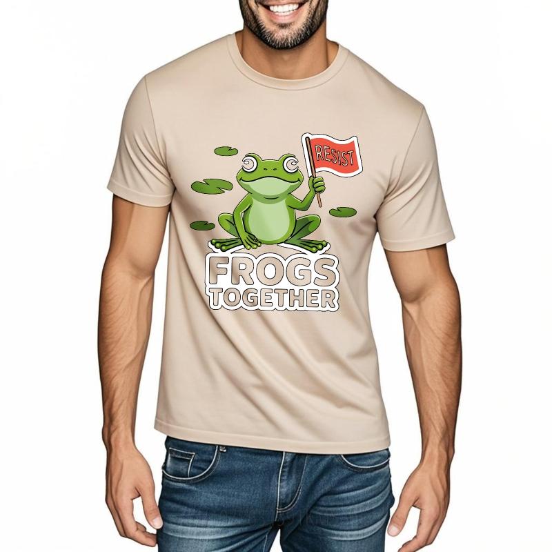 Street Wear For Unisex Round Neck t shirt Graphic Frog Holding Resist Flag Frogs Together Cool Boys Tshirt male summer teeshirt