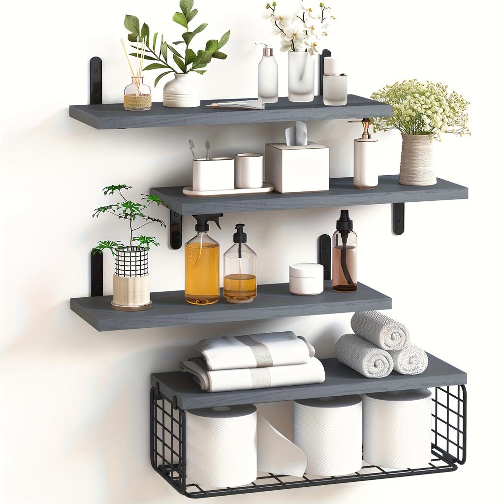 4 шт. настенная плавающая полка, многослойный органайзер, утюг для хранения в ванной, многофункциональная настенная отделка и хранение