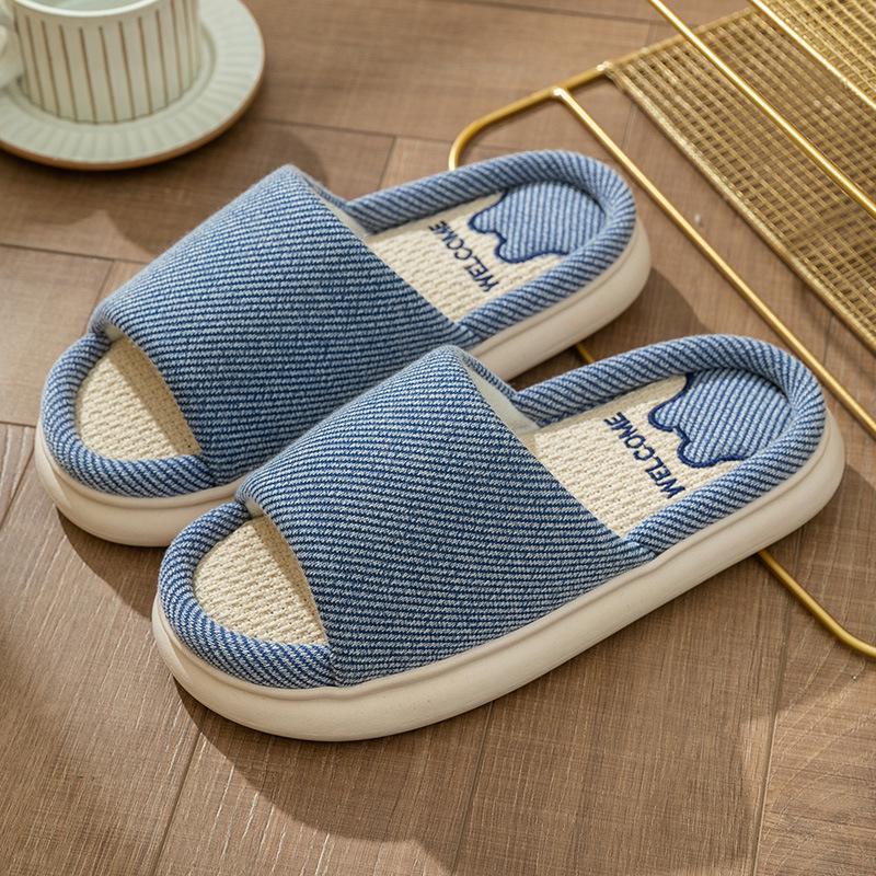 Linen Slippers with Thick Sole for Men & Women - All-Season, Non-Slip, Silent Indoor Sandals