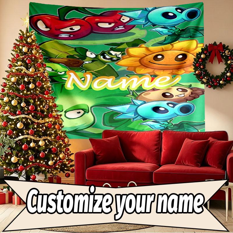 Custom Name Personalized Plants vs. Zombies Print Tapestry, Wall Art Decor, Bedroom, Dorm, Apartment, LivingRoom, Party Backdrop, Gift for Birthday
