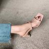 Fashion 2024 Summer Patent Leather High Heel Sandals Women's Outdoor Slippers New Versatile Stiletto Heel Square Toe Open Toe Slippers