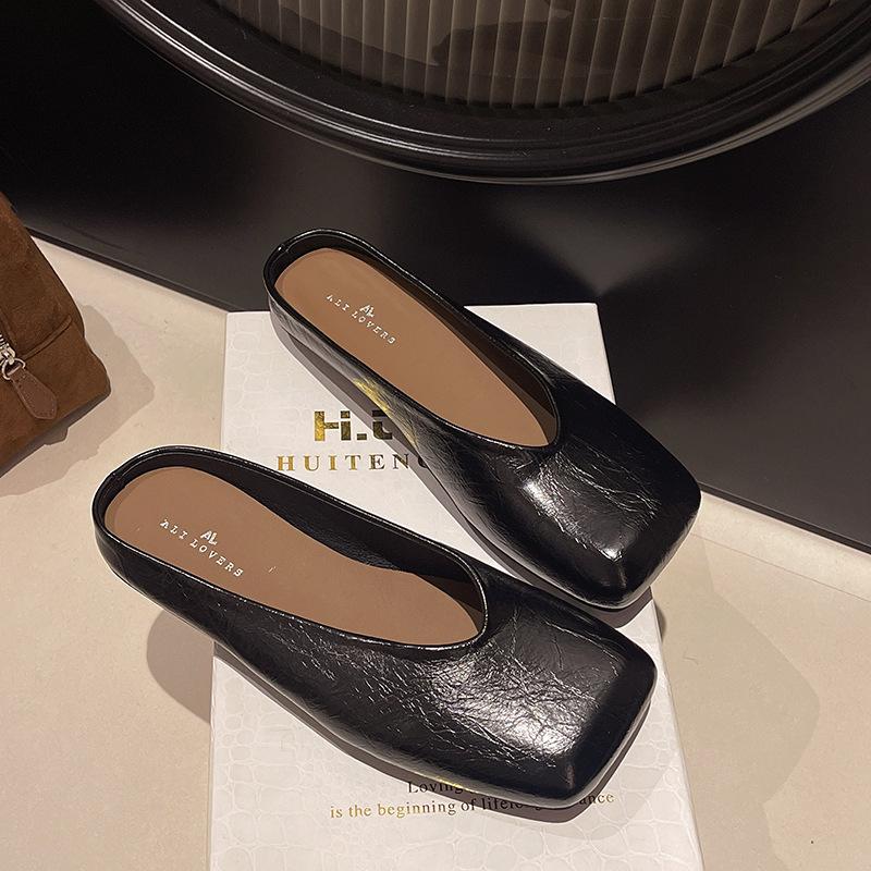 Модные корейские крутые шлепанцы на толстом каблуке для женщин 2025 весна новинка удобная мягкая подошва закрывающая ногу сумка на голову и половина шлепанцы женские балетки