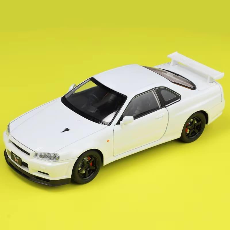 1:24-масштабная имитационная модель суперкара GTR R34 Skyline, литая металлическая модель автомобиля со звуком и светом, функция инерционного хода, подарок на день рождения для мальчика