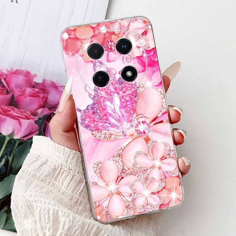 Для Huawei Nova 13i / Nova 12i 4G Задняя крышка Девчачий Модный Цветочный Бабочка Рисунок Чехол Мягкий ТПУ Прозрачный Тонкий Силиконовый Fundas