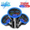 250W 6 Ports Car Charger Fast Charging PD QC3.0 USB C Car Phone Charger Type C Adapter In Car For iPhone Samsung Huawei Xiaomi