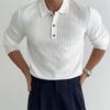 Men's Long-Sleeve Striped Knitted Polo Shirt - Autumn Muscle Fit
