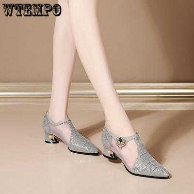 Сандалии, женские летние туфли с острым носком, сетчатые полые туфли, женская обувь со стразами