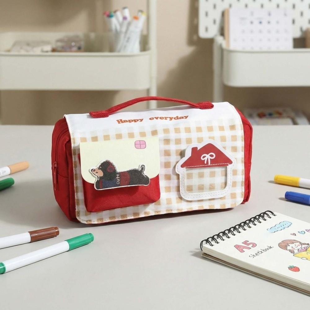 Multi-layer Korean Style Pen Bag Desktop Storage Cloth Stationery Bag Kids Children