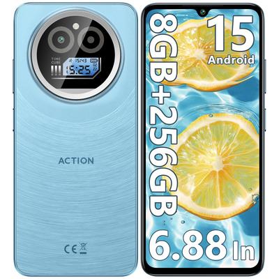 Разблокированные мобильные телефоны IIIF150 Action A5 Pro, 8 ГБ + 256 ГБ / 1 ТБ, 6,88-дюймовый HD+ дисплей и 1-дюймовый мини-экран, смартфон Android 15 16 МП, 5100 мАч / 4G Dual SIM / Face ID