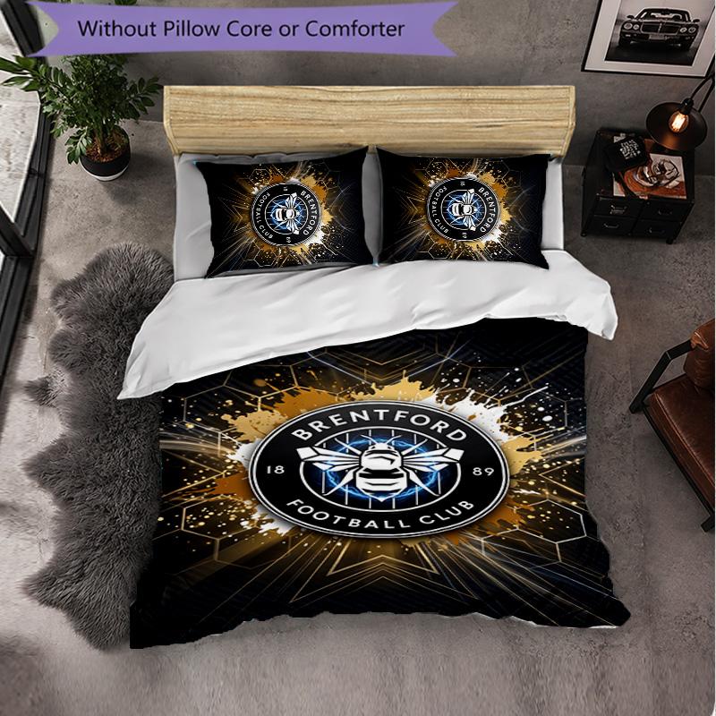 Brentford Football 3 Piece Bedding Set Soft Duvet Cover Set with Pillowcases Printed Bedroom Decor Set for Home