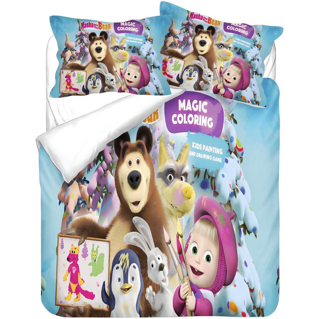 Masha and the Bear Baby Bedding Set, Brushed Soft Machine Washable, Cute Holiday Gift for Kids Room Decor