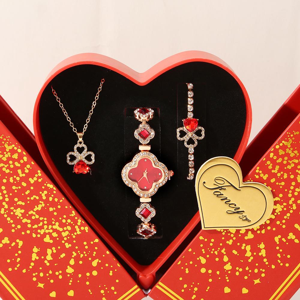 Wisteria Women Quartz Crystal Watch Necklace Earrings Custom Gift Set Birthday Valentine Souvenirs Heart Luxury Gift Box