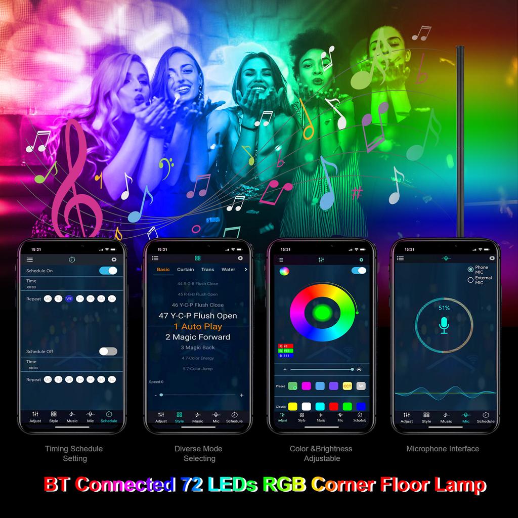 Neoglint Smart LED Corner Lamp RGB Atmosphere Напольный светильник Съемный угловой светильник Управление через приложение Пульт дистанционного управления