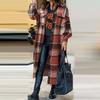 Женская модная клетчатая куртка, весенне-осенняя повседневная длинная верхняя одежда на пуговицах с длинными рукавами