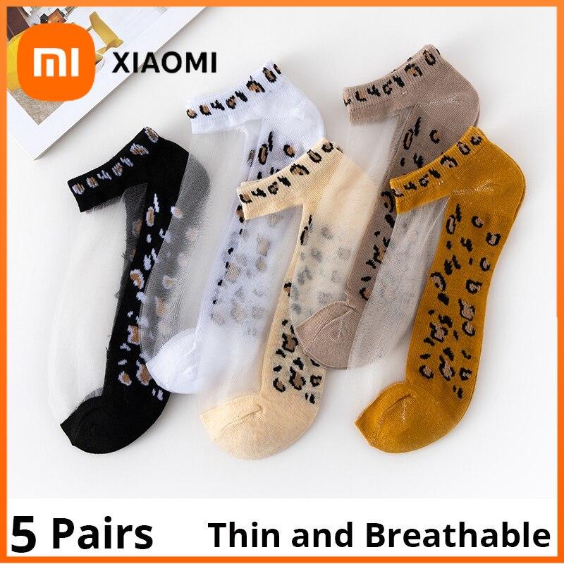 Xiaomi 5 пар женских носков из синтетического волокна Slass Filament Fiber весна-лето тонкие прозрачные леопардовые носки с подошвой из полиэстера