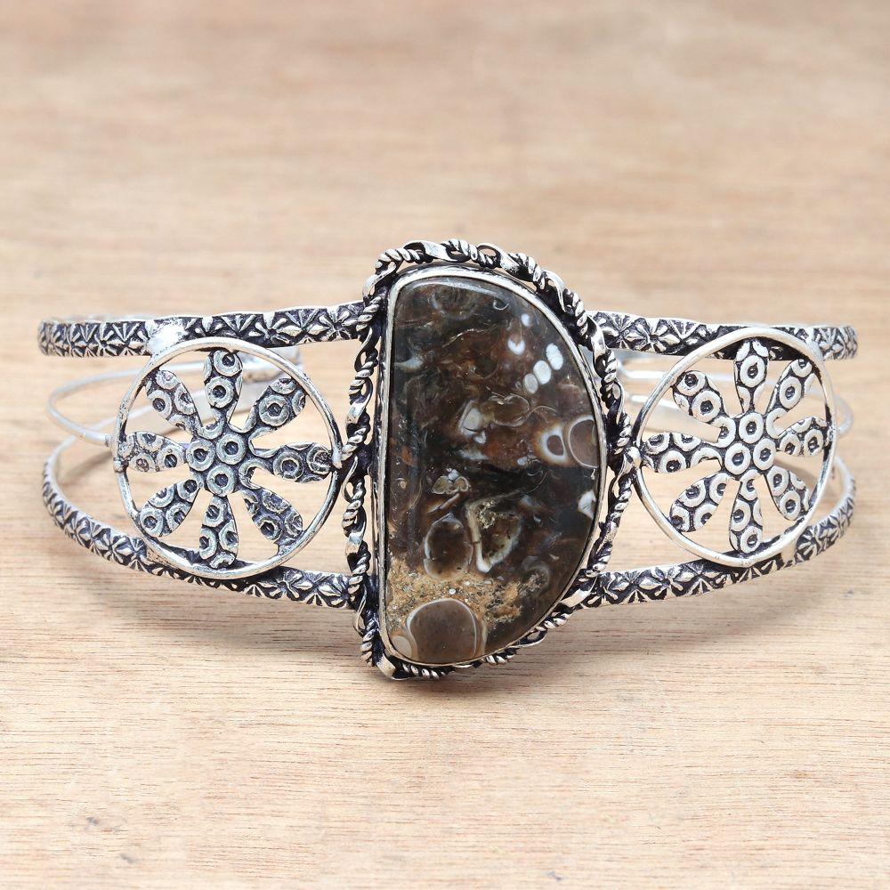 Turtela Jasper Gemstone Handmade Silver Jewelry Cuff Bracelets 7''Adjustable