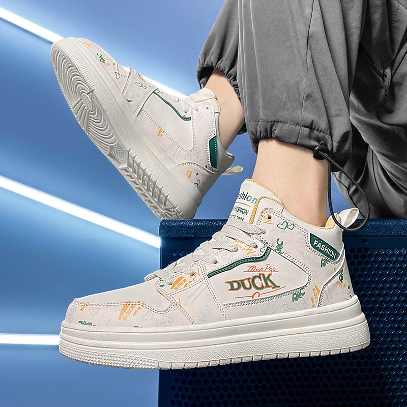 Fashion Blue Cartoon Skateboard Shoes Men Kids High Top Skate Sneakers Men Casual Platform Leather Trainer Anime Sneakers Male