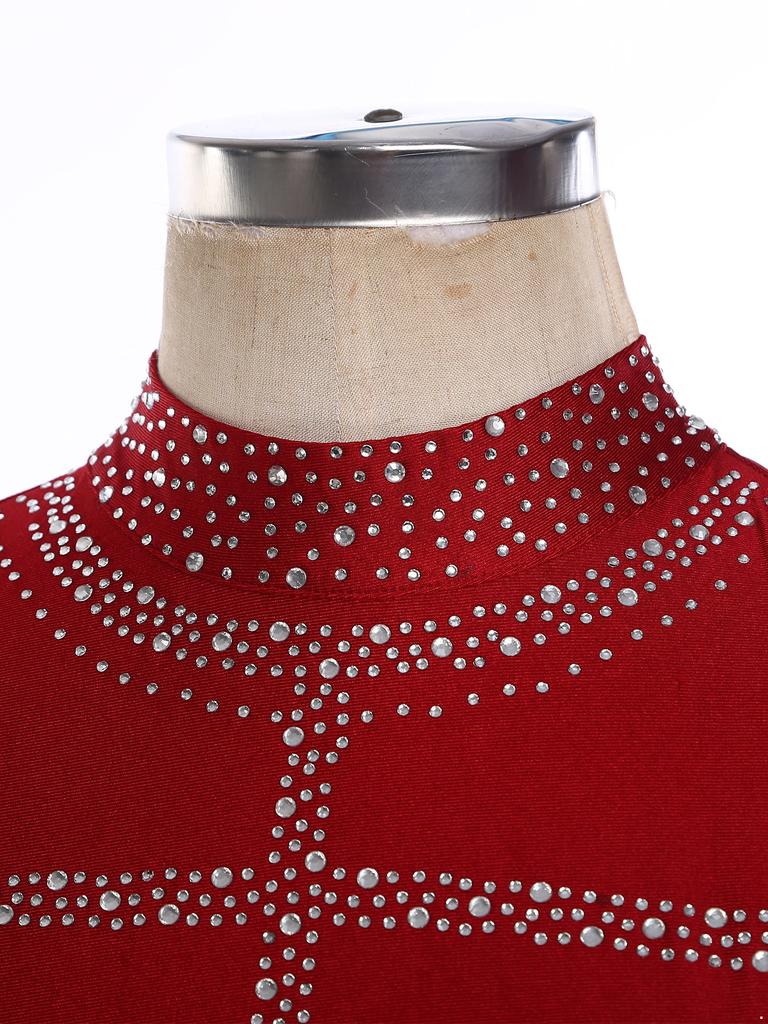 Womens Rhinestone Dance Leotard Sleeveless Cutout Back Metallic Sequins Figure Skating Bodysuit Gymnastics Performance Wear