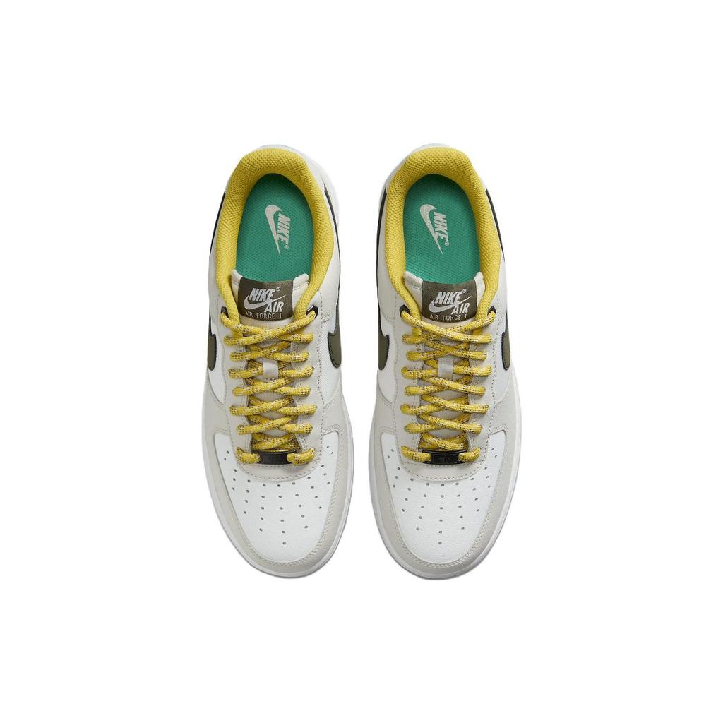 Nike Air Force 1 Low Premium Light Bone Cargo Khaki Мужские кроссовки кремового цвета Summit-White Vivid-Sulfur FV3628-031