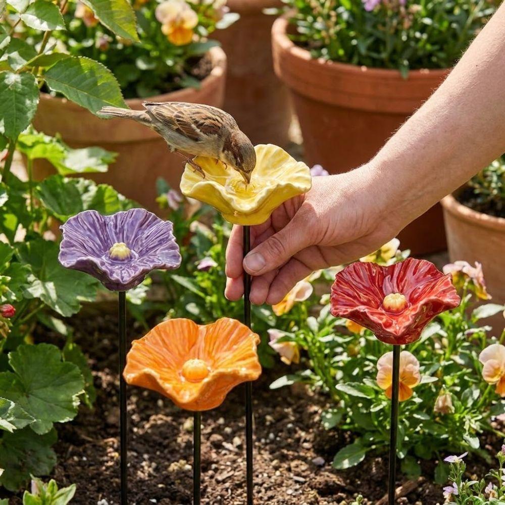 Resin Flower Bird Bath Stand Ground Insert Insect Drinking Water Bird Feeding Cup Lawn Patio