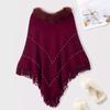 Women Fall Winter Cloak Tassel Bead Decor Faux Fur Decor Triangle Shape Solid