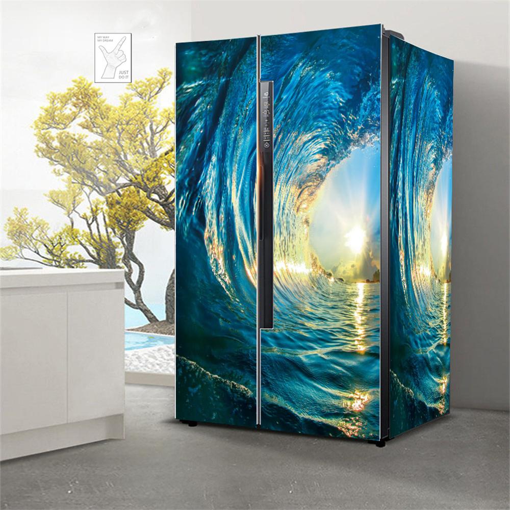 Наклейки на холодильник с морским пейзажем для обоев на холодильник, виниловые самоклеящиеся декорации для пейзажей, пленка для морозильной камеры, пляжная крышка для кухни