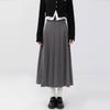 Grey Pleated Skirt for Women  Autumn Preppy Style High Waist A Line Mid-length Skirts Vintage Casual Female Clothing