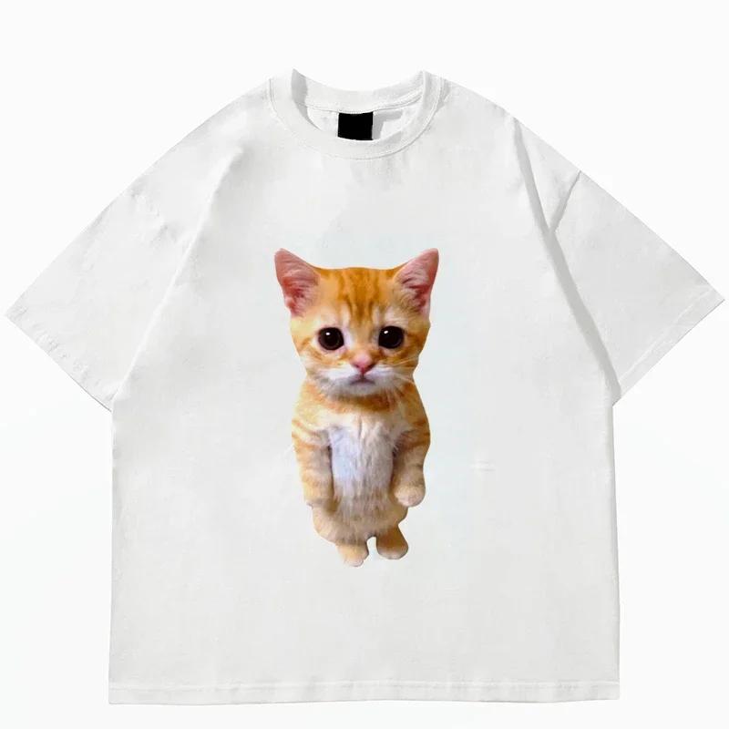 Top Style Noble Cat Love Music T-shirt Cute Cat Print Short Sleeve T-shirt Men's Harajuku Fashion Couple Loose Street Style Y2K