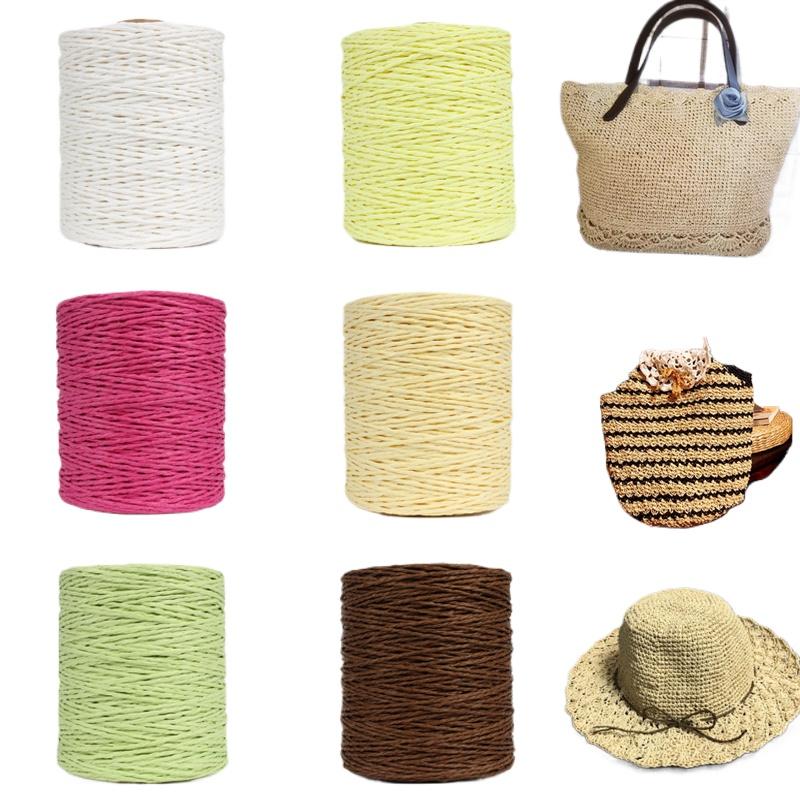 280M/Roll Cushion Baskets Knitting Material Hat HandBag Colorful Threads For Summer Hand Knit Crochet Natural Raffia Straw Yarn
