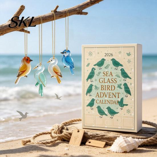 Collectible Bird Figurines for New Year Sea Glass Advent Calendars 2026, 24 Days Christmas Countdown Calendar with Educational Collection Science