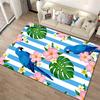 Blue Parrot Tropical Carpet with Flowers and Leaves, Striped Background Suitable for use as an anti-slip for living room bedroom sofas