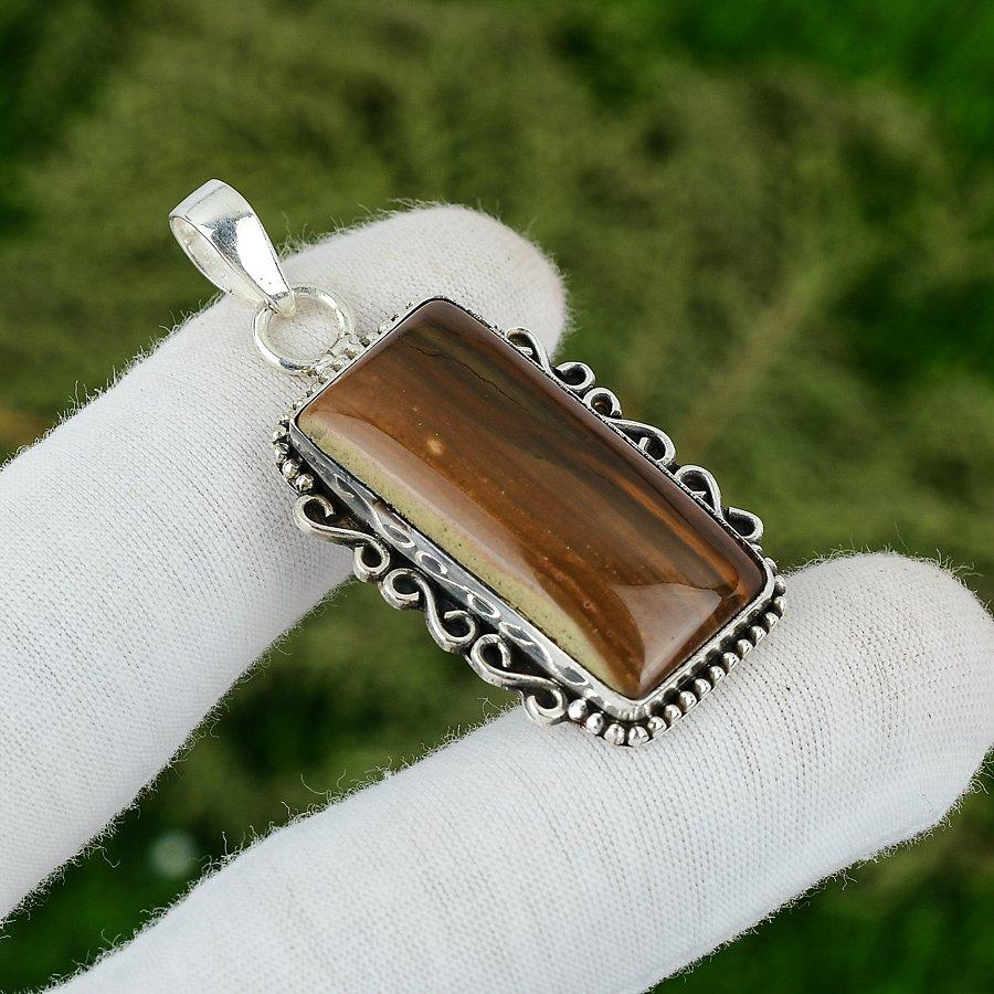 Anniversary Gift For Her Natural Imperial Jasper Gemstone Pendant 925 Silver