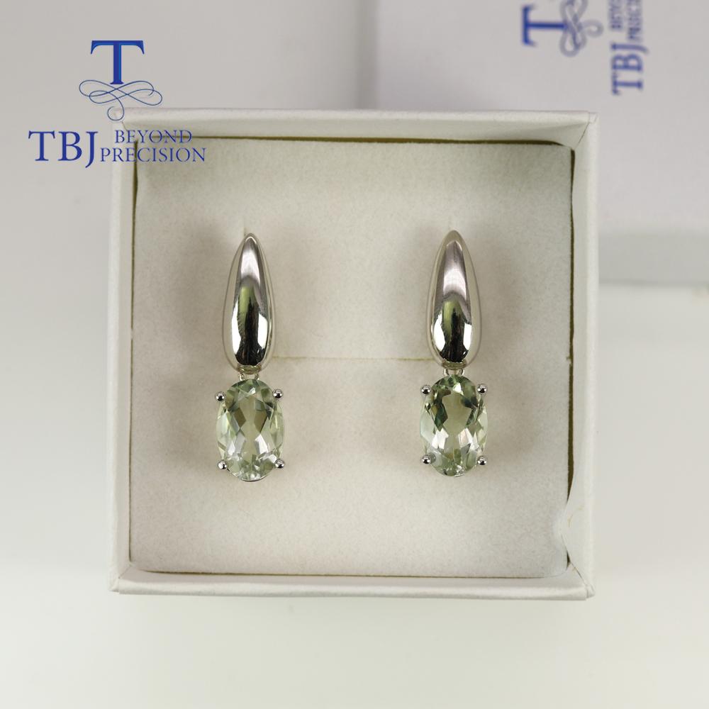 Bolaijewelry Натуральный зеленый аметист овальные серьги с драгоценными камнями 8*12 мм, серебро 925 пробы, простые женские изысканные ювелирные изделия, подарок