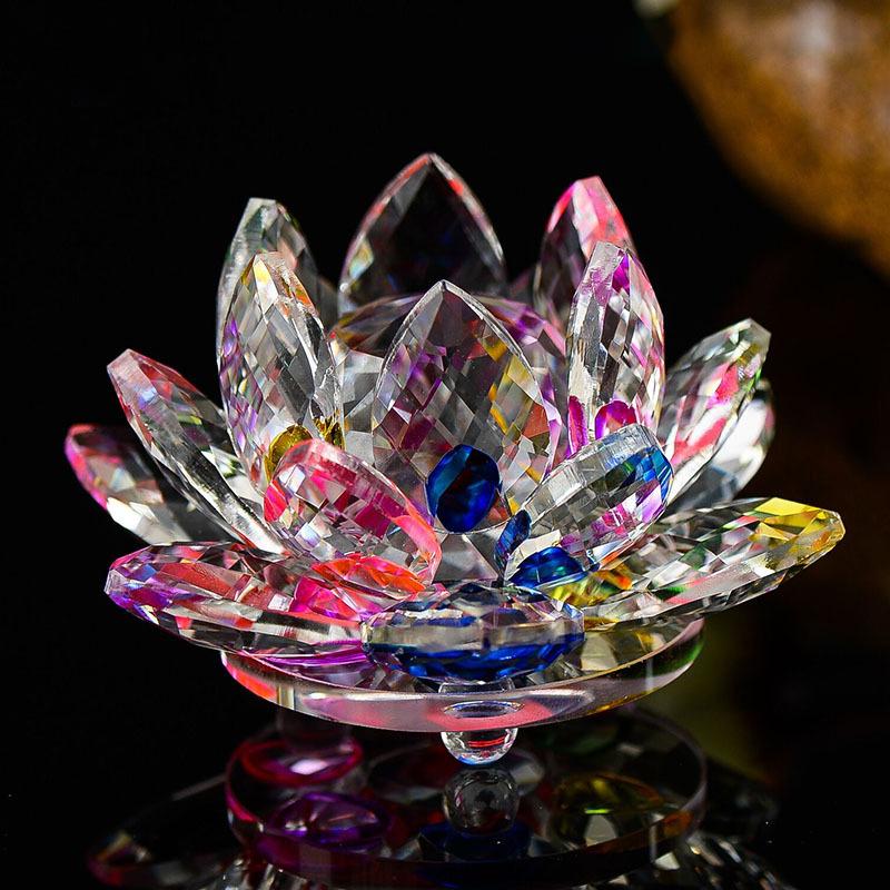 1PC Multi-Colored Glass Home Lotus Decor Exquisite Crystal Lotus Decorations Party Ornament Transparent Table Centerpiece Wedding