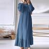 Women Robe Dress Crew Neck Long Puff Sleeves Pure Color Plus Size Patchwork Straight Pullover Casual Middle East Area Traditional Clothes Maxi Dress