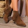 Autumn Shoes for Women Chunky Heels Cowboy Women's Ankle Boots Fashion Tassel Pointed Toe Western Boots Female New Zipper Botas