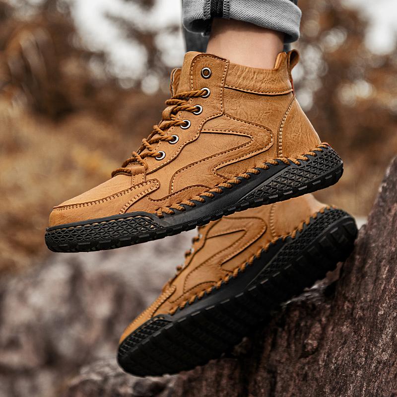 Сапоги из спилковой кожи ручной работы, мужская обувь, удобные ботильоны для мужчин, повседневная обувь, обувь для работы на открытом воздухе