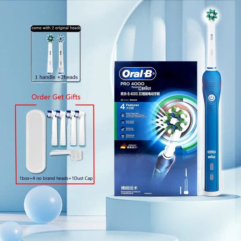 Электрическая зубная щетка Oral B P4000, 3D-чистка зубов, 4 режима, таймер на 2 минуты и датчик давления, зубная щетка для удаления налета