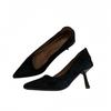 Women's Temperament Suede Pointed High Heels 2025 New Korean Version French Fairy Gentle Evening Wind Light Mouth Single Shoes