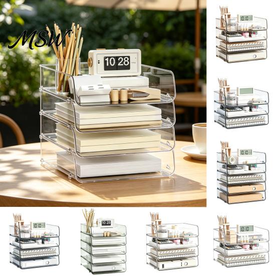 Compact Desk Organizer Clear Acrylic File Tray, 1/2/3/4/5 Tier Paper Ducument Space Saving Box Storage Box, Stackable Office Supplies Rack Transparent