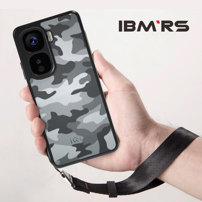 (В комплекте ремешок на запястье)Чехол IBMRS для iQOO Neo10, противоударный чехол-бампер для телефона, не желтеющий, прозрачная задняя панель с защитой от царапин - черный камуфляж