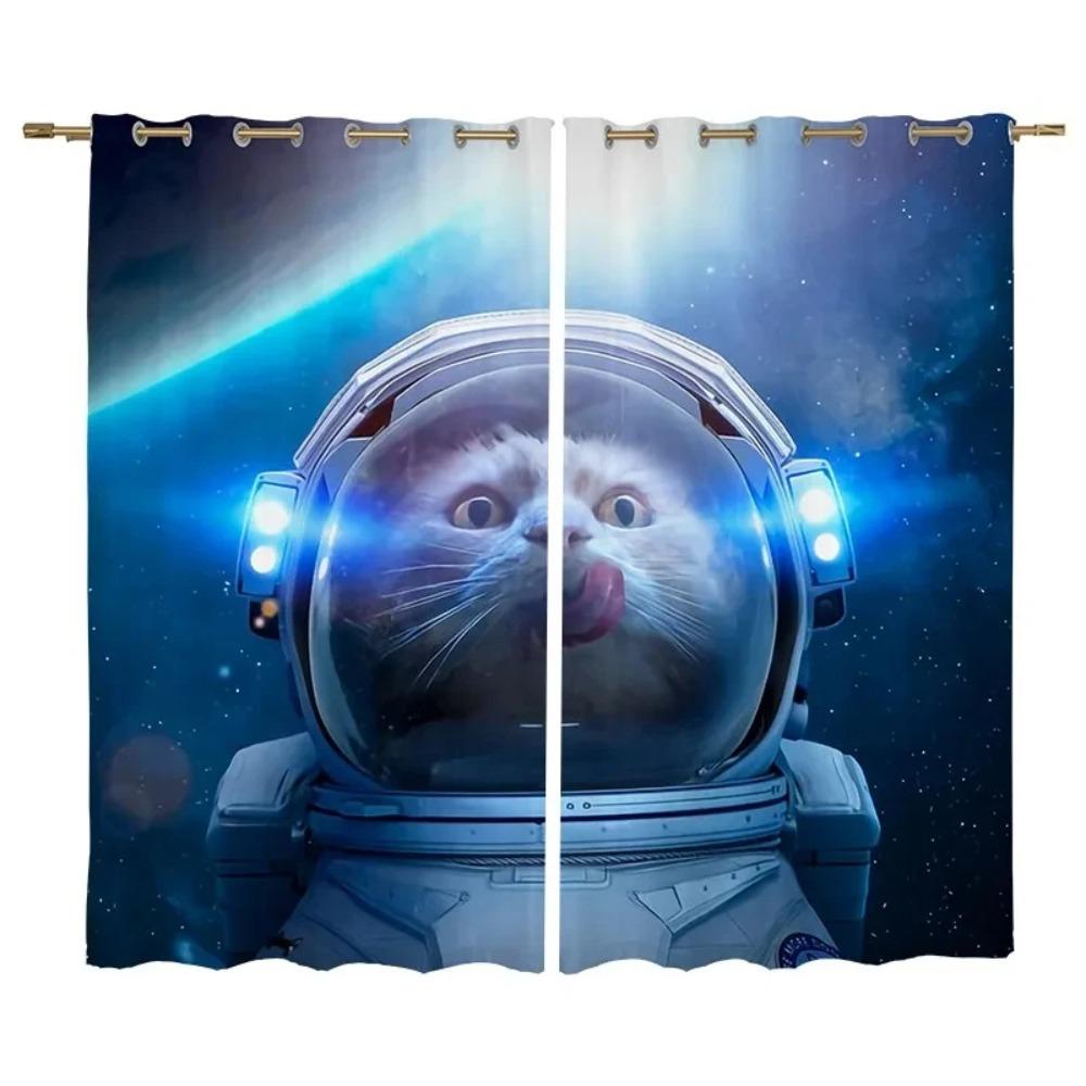 Popular Space Cute Cat Style High Shading Curtain Nordic Simple Bedroom Space Bay Window Opening Living Room Blackout Sunscreen Curtain Hot