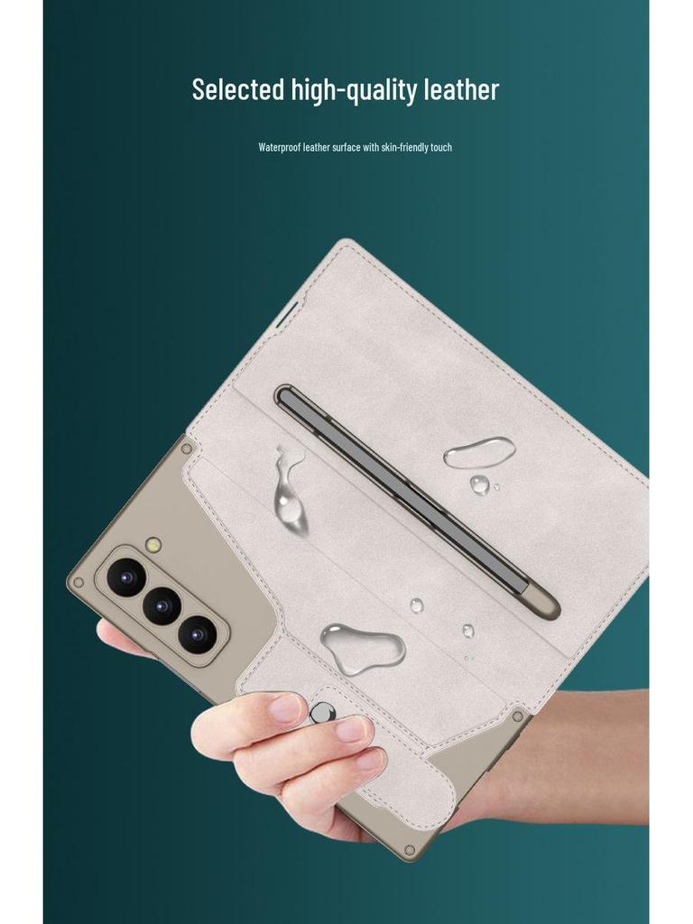 Бизнес-стиль Samsung Z Fold7 Armor чехол-книжка со слотом для ручки, держателем для карт и защитной пленкой для экрана.