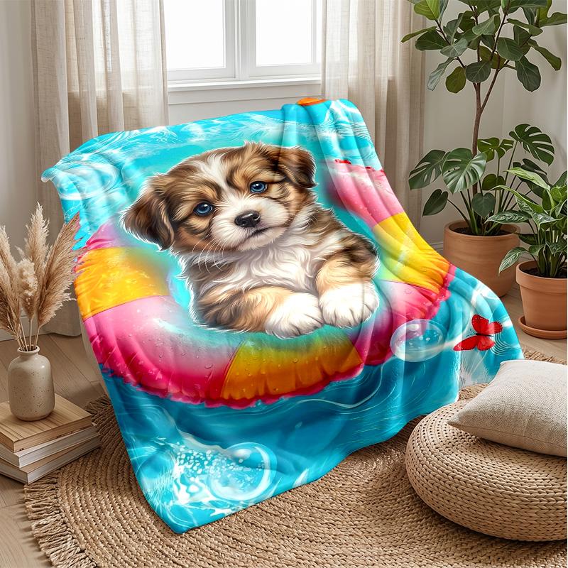 Puppy in Pool Float Theme blanket Lightweight Warm Flannel Blanket Decorative Throw Blanket for Home Decoration