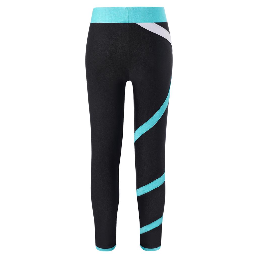 Kids Girls Sportswear Colorblock Leggings Stretchy Pants for Skating Gymnastic Yoga Workout Fitness