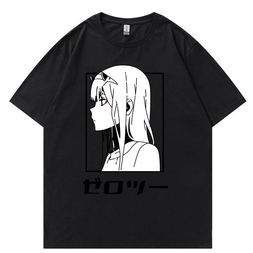 Футболка с японским аниме унисекс Kawaii Cartoon Zero Two Футболка Harajuku Топы унисекс Unisexga Футболки с рисунком Свободные топы унисекс большого размера Футболка