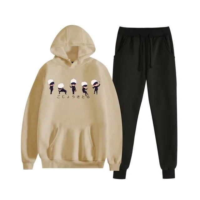 Fashion Autumn/Winter Anime Jujutsu Kaisen Harajuku Streetwear Men's Suit Fleece Hoodie + Trousers Thick Warm Sports Suit