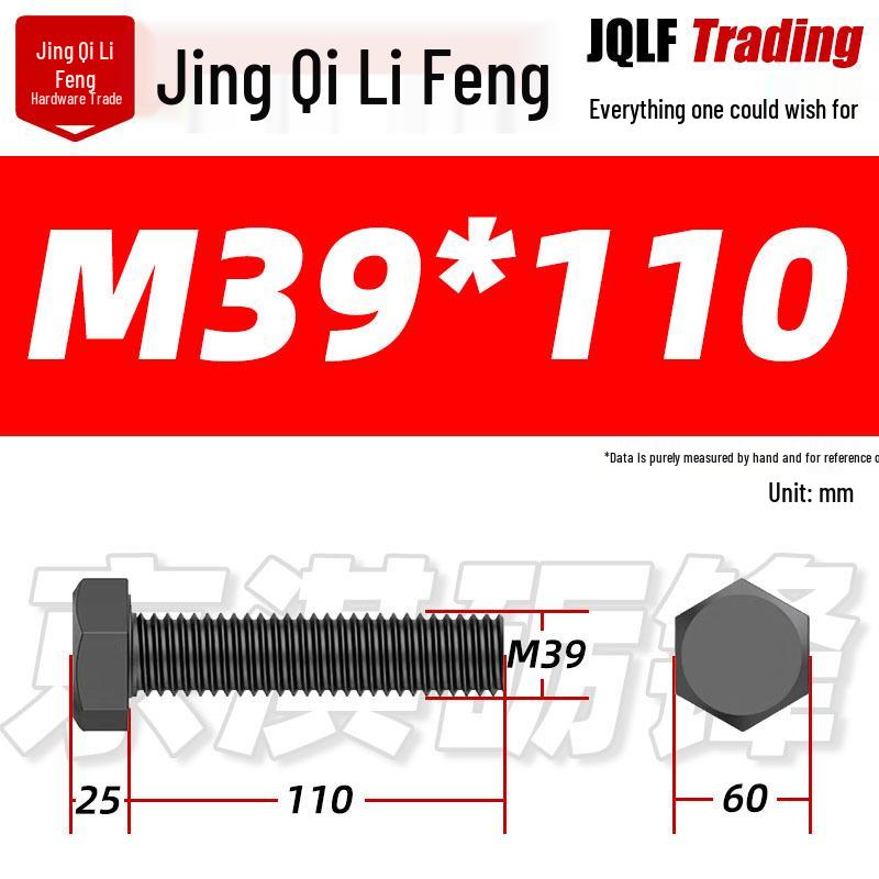 12.9 Grade High-Strength Blackened Hex Bolt M22-M48