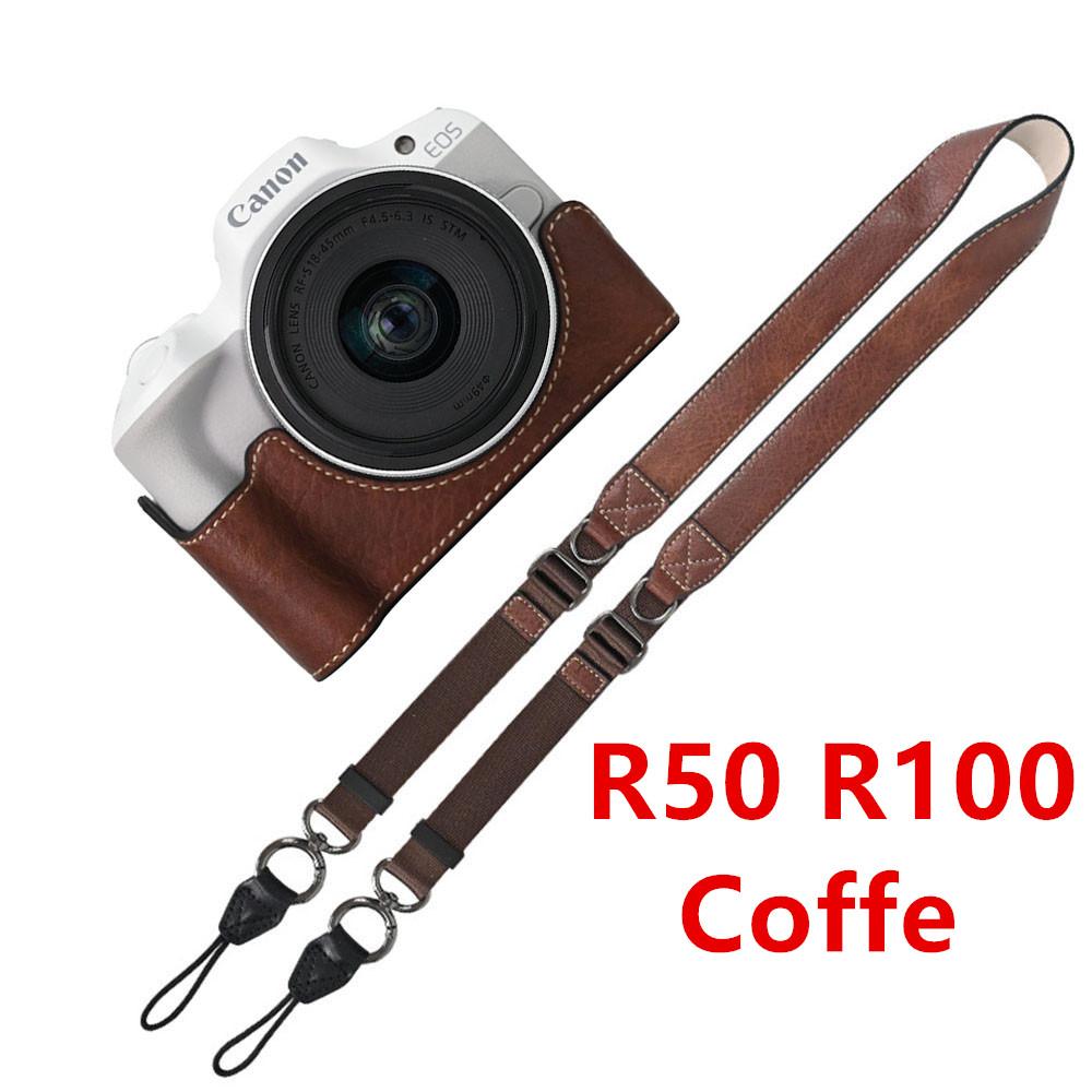 Получехол для камеры из ПУ кожи личи для Canon EOS R50V R50 R100 R8 R10 R5 R5II R6 R6II 200D 200DII SX70HS, чехол с плечевым ремнем